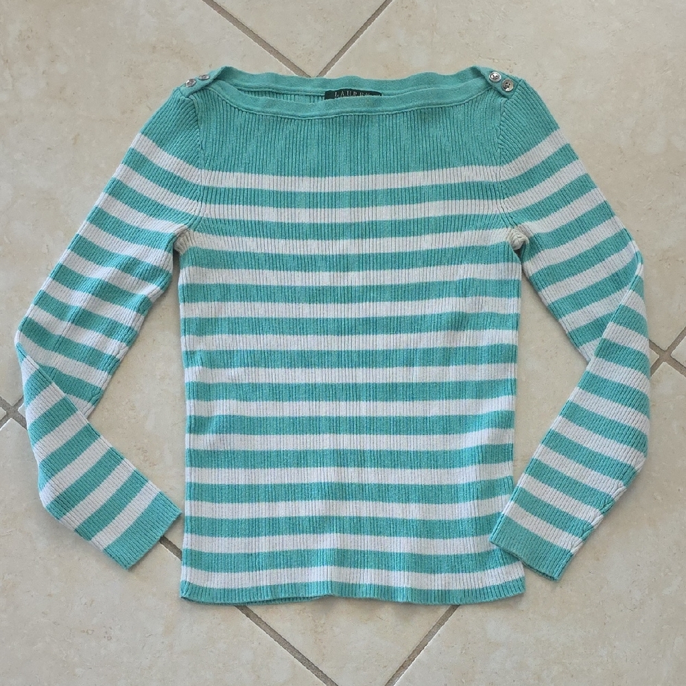 Striped Teal and White Women's Sweater